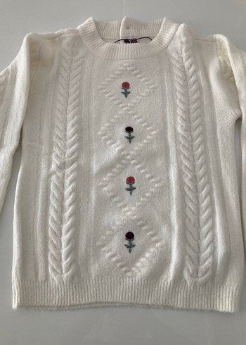 Nakışlı Beyaz Bohem Örgü Kazak - Görsel 4