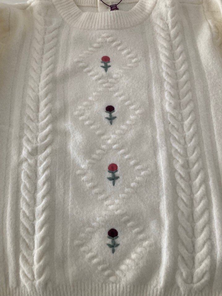 Nakışlı Beyaz Bohem Örgü Kazak - Görsel 3