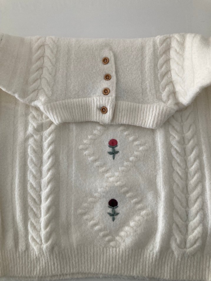 Nakışlı Beyaz Bohem Örgü Kazak - Görsel 5