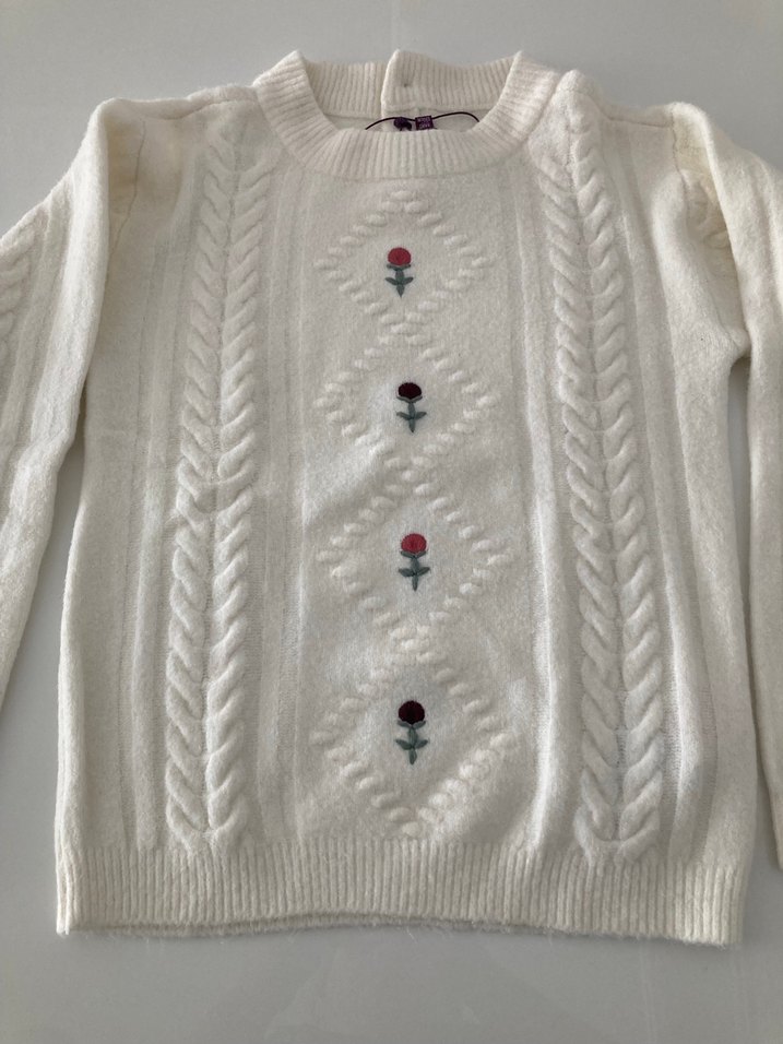 Nakışlı Beyaz Bohem Örgü Kazak - Görsel 4