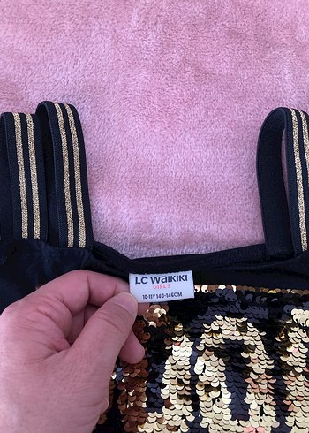 Kız Çocuk Siyah Parlak Payetli Straplez Tişört - Görsel 3