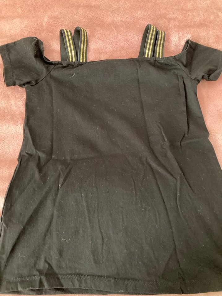 Kız Çocuk Siyah Parlak Payetli Straplez Tişört - Görsel 2