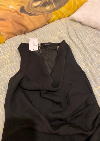 Siyah V Yakalı Drapeli Midi Elbise - Görsel 4