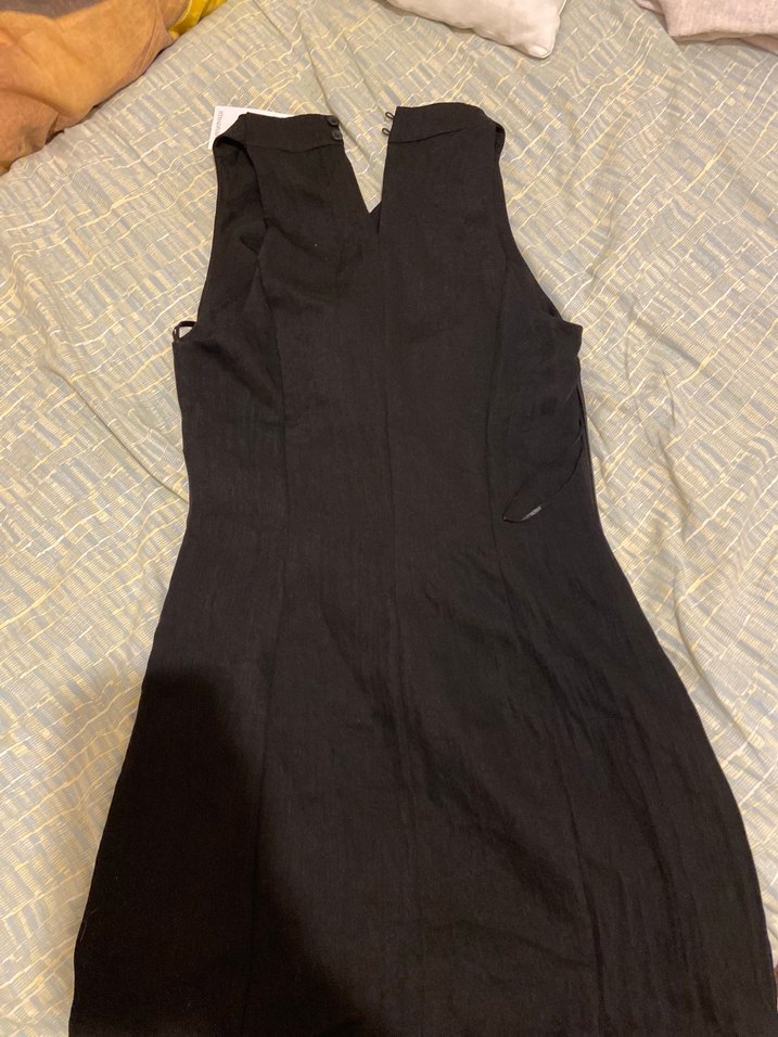 Siyah V Yakalı Drapeli Midi Elbise - Görsel 2