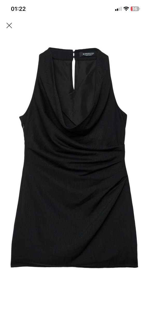 Siyah V Yakalı Drapeli Midi Elbise - Görsel 3