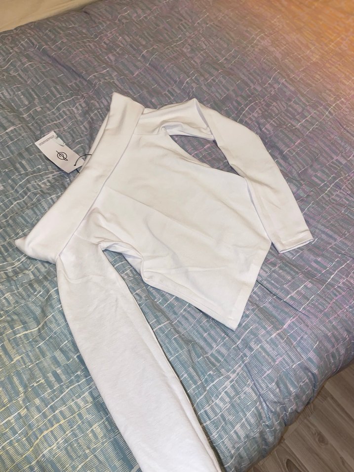 Beyaz Straplez Uzun Kollu Kadın Bluz - Görsel 3