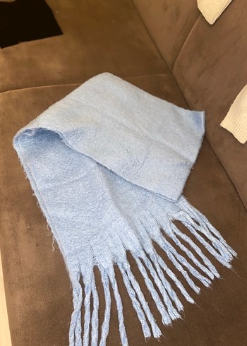 Pastel Mavi Düz Desenli Şal - Görsel 3