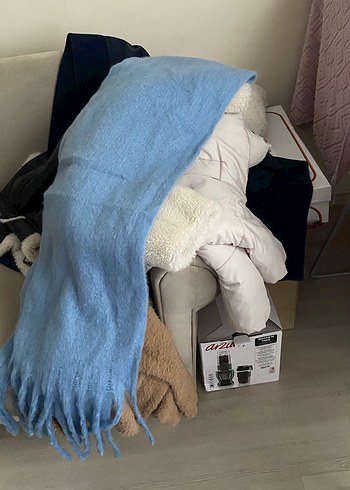 Pastel Mavi Düz Desenli Şal - Görsel 2