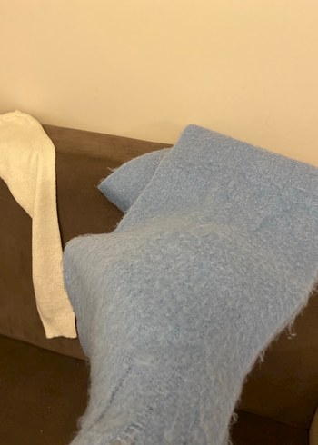 Pastel Mavi Düz Desenli Şal - Görsel 6