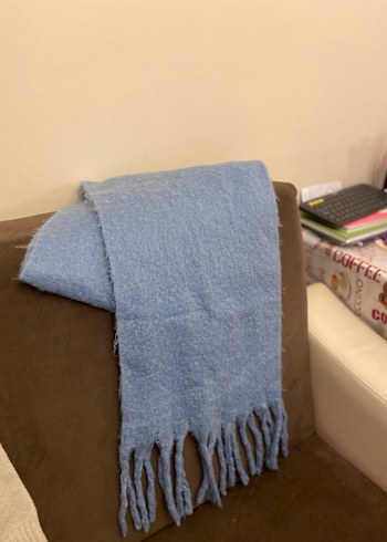 Pastel Mavi Düz Desenli Şal - Görsel 5