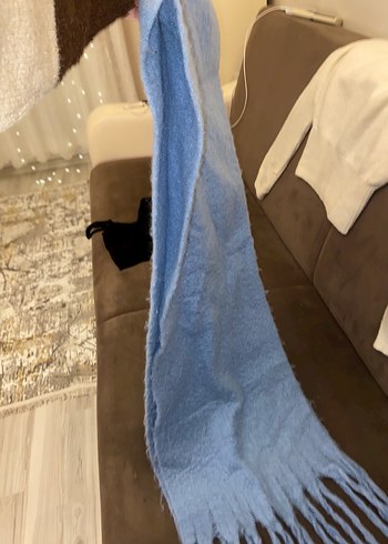 Pastel Mavi Düz Desenli Şal - Görsel 4