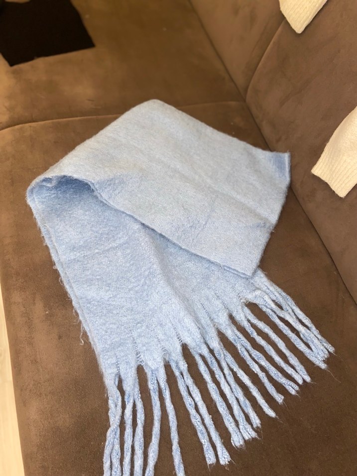 Pastel Mavi Düz Desenli Şal - Görsel 3