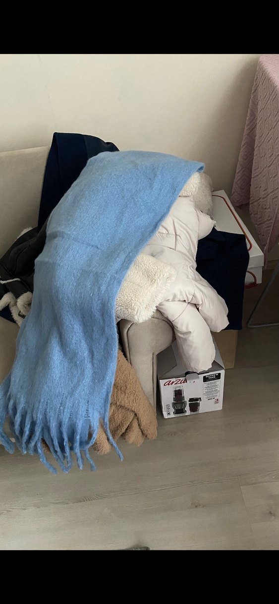 Pastel Mavi Düz Desenli Şal - Görsel 2