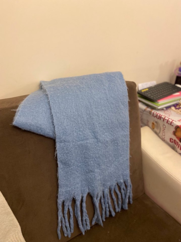 Pastel Mavi Düz Desenli Şal - Görsel 5