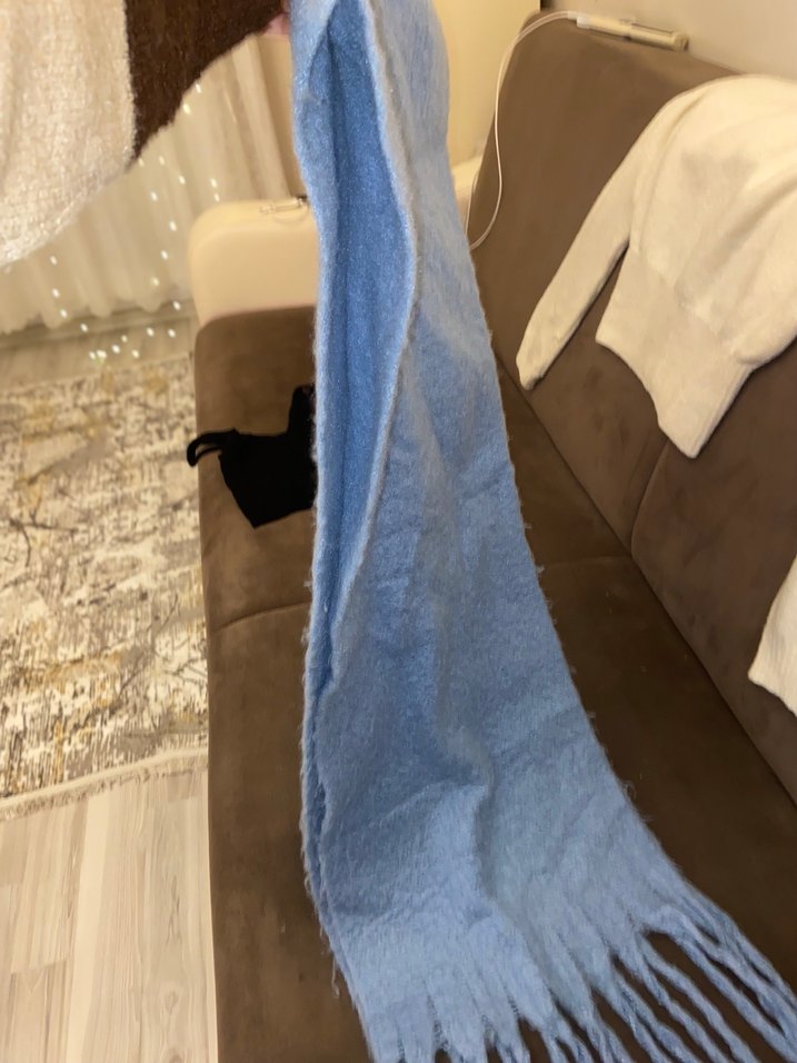 Pastel Mavi Düz Desenli Şal - Görsel 4