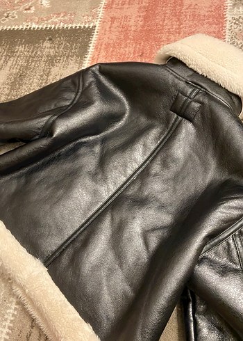 Kürklü mavi marka  Siyah Deri Kadın Biker Ceket - Görsel 10