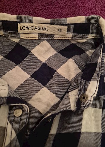 Kadın lacivert Kareli Uzun Kollu Gömlek - Görsel 2