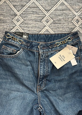 H&M Kadın Lacivert Kemerli Denim Pantolon