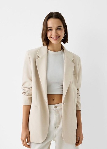 Bershka Bej Kadın Minimalist Blazer