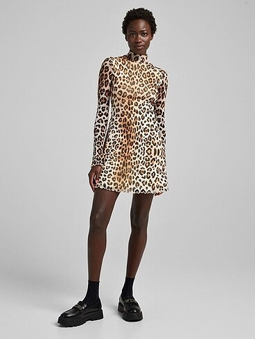 Bershka Bershka Leopar Kısa Elbise