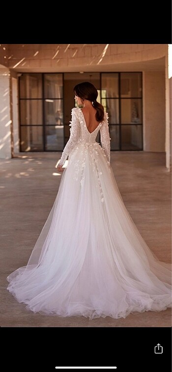 balık model uzun kollu işlemeli dantelli demonte gelinlik - Görsel 5