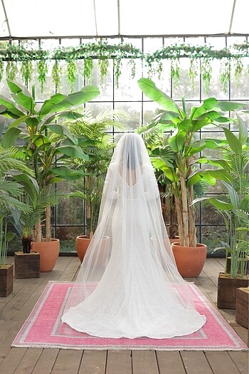 balık model uzun kollu işlemeli dantelli demonte gelinlik - Görsel 7