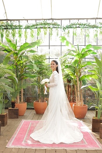 balık model uzun kollu işlemeli dantelli demonte gelinlik - Görsel 8