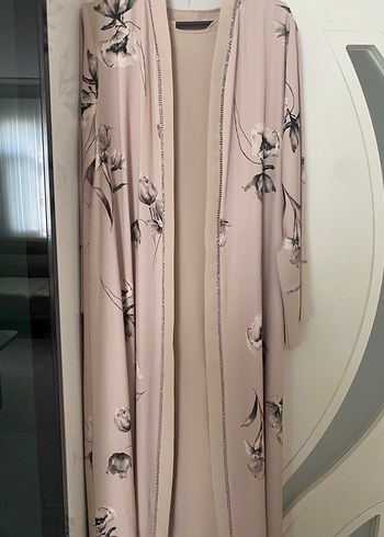 Bej Uzun Kollu taşlı abaya ipek tesettür abaya - Görsel 7