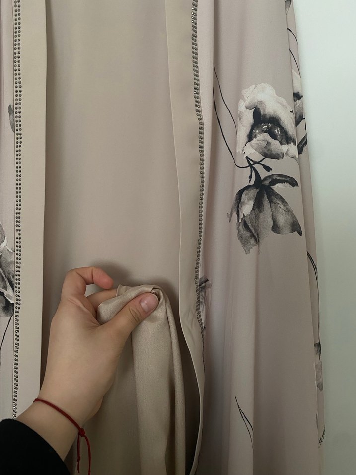 Bej Uzun Kollu taşlı abaya ipek tesettür abaya - Görsel 4