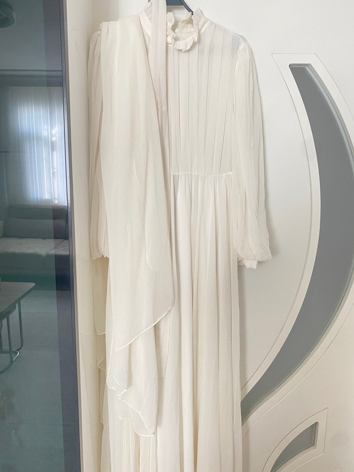 Beyaz nikah mevlüd hamile abiye elbise - Görsel 3