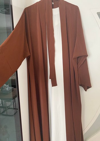 tesettür abaya ikili takım kahverengi takım şal ve kemerli takım - Görsel 2