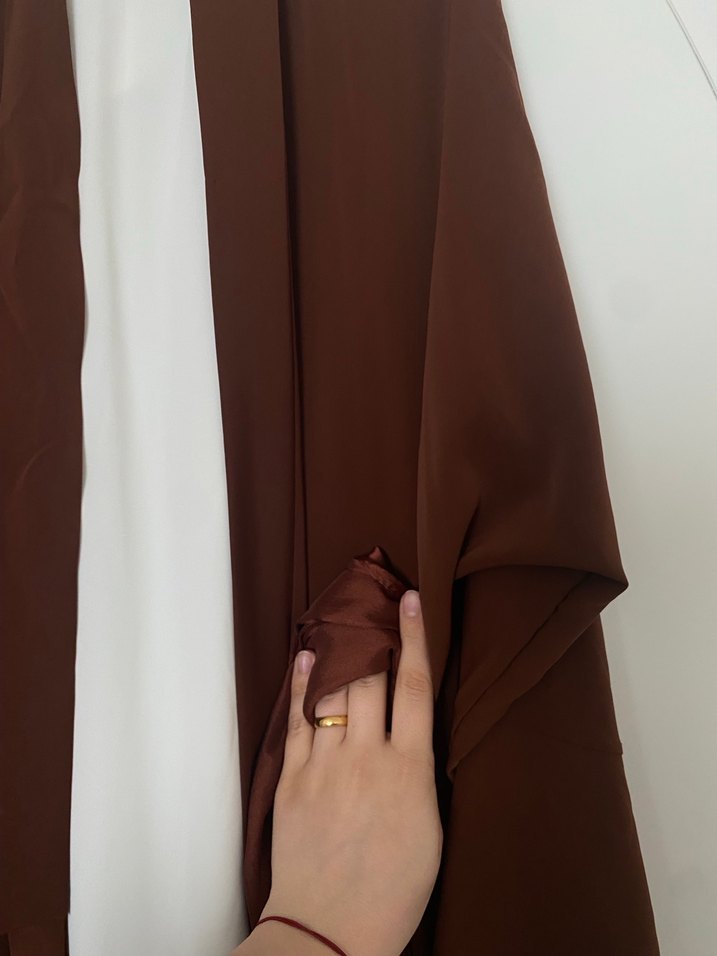 tesettür abaya ikili takım kahverengi takım şal ve kemerli takım - Görsel 5