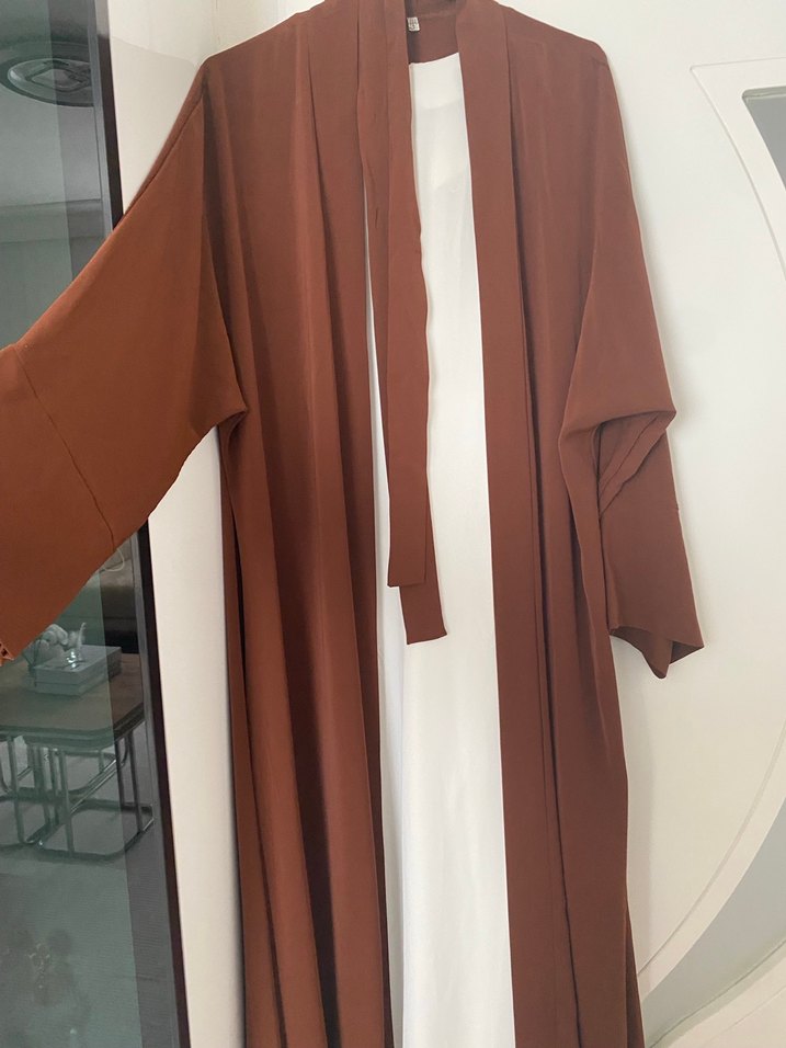 tesettür abaya ikili takım kahverengi takım şal ve kemerli takım - Görsel 2