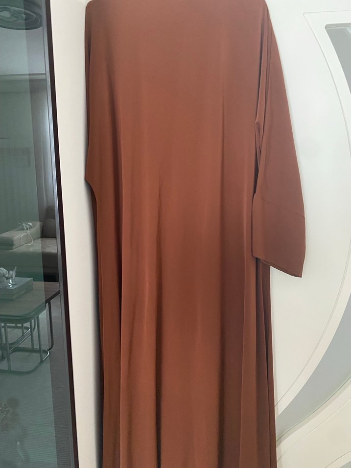 tesettür abaya ikili takım kahverengi takım şal ve kemerli takım - Görsel 3