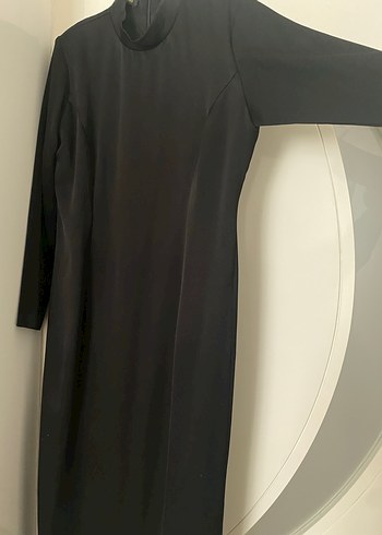 Siyah Uzun Kollu Yüksek Yakalı Uzun Elbise tesettür abiye - Görsel 2
