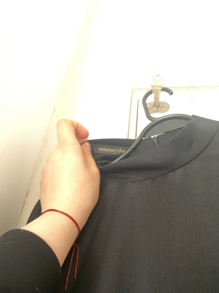 Siyah Uzun Kollu Yüksek Yakalı Uzun Elbise tesettür abiye - Görsel 3