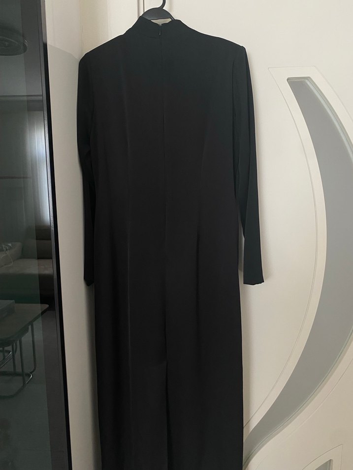 Siyah Uzun Kollu Yüksek Yakalı Uzun Elbise tesettür abiye - Görsel 4