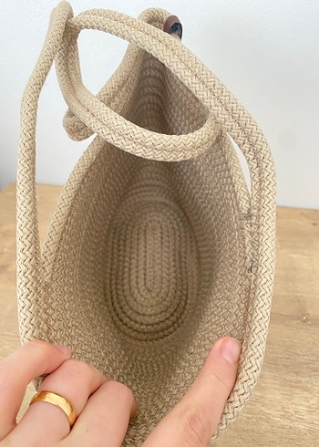 Bej Örgü hasır çanta Plaj Çantası - Görsel 5