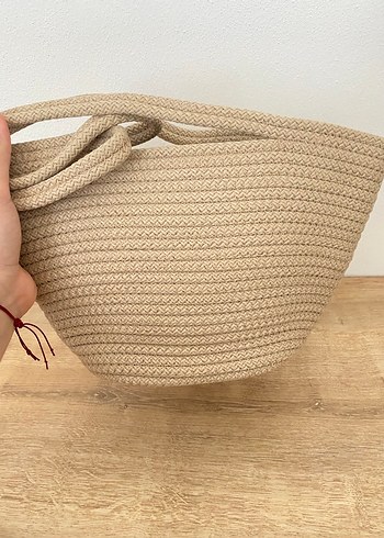 Bej Örgü hasır çanta Plaj Çantası - Görsel 3