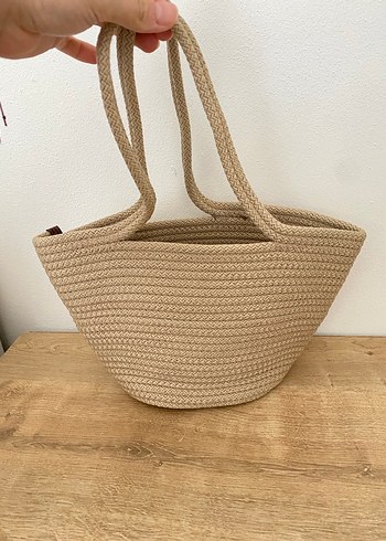 Bej Örgü hasır çanta Plaj Çantası - Görsel 4
