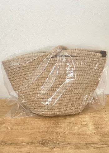 Bej Örgü hasır çanta Plaj Çantası - Görsel 7