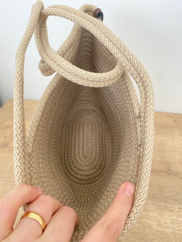 Bej Örgü hasır çanta Plaj Çantası - Görsel 5