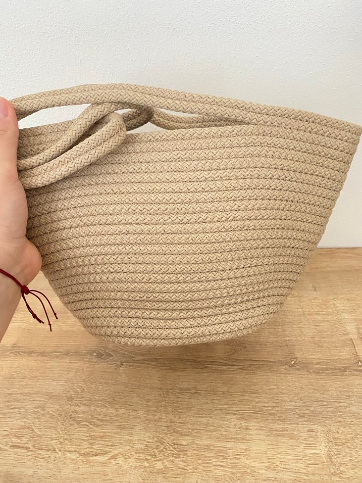 Bej Örgü hasır çanta Plaj Çantası - Görsel 3