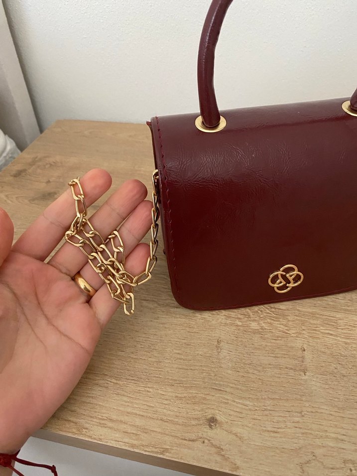 Bordo Deri Kadın El Çantası - Görsel 3