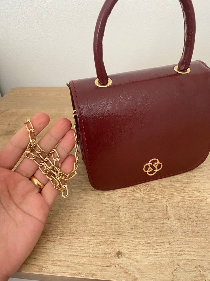 Bordo Deri Kadın El Çantası - Görsel 4