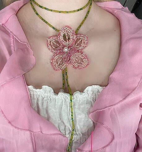 Boncuk Orkide Çiçek Kolye Beaded Flower