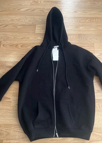 Siyah Kapüşonlu Fermuarlı Sweatshirt - Görsel 2