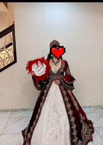 Bordo Boncuk İşlemeli Uzun Kadın Bindallı