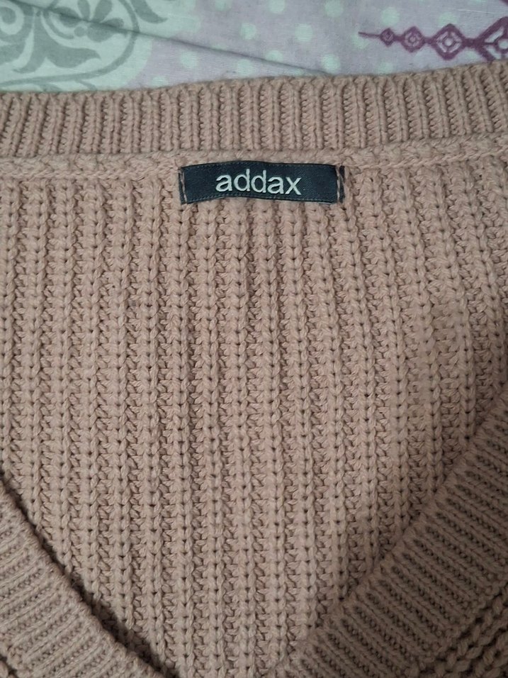 V Yaka Pudra Pembe Örgü Kadın Kazak - Görsel 2