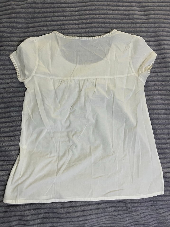 Nakışlı Beyaz Pamuklu Vintage Bohem Bluz - Görsel 3